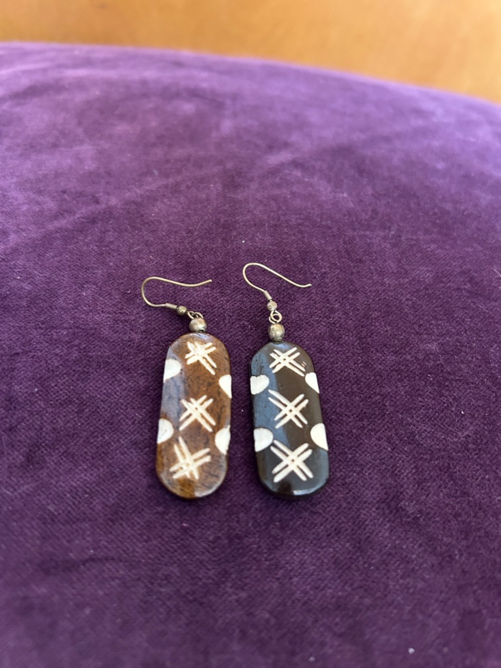 Handpainted Tribal Pattern Dangle Earrings - Brown & Black
